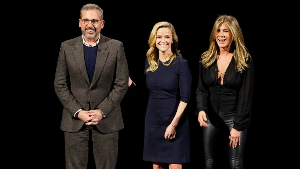 Photo showing Jenifer Aniston, Reese Witherspoon and Steve Carell at the Apple TV+ launch event