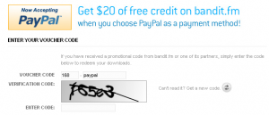 Bandit.fm PayPal Voucher Code - Click to Enlarge