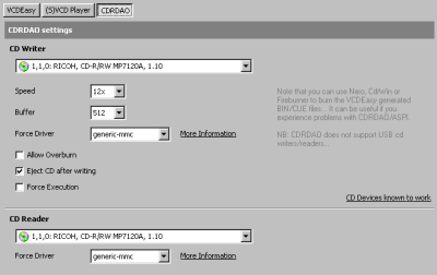 VCDEasy CDRDAO settings