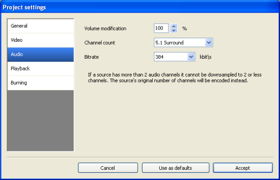 DVD Flick: Audio Settings