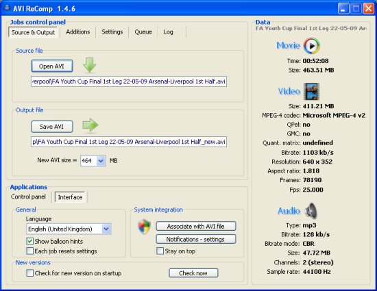 AVI ReComp: Source & Output