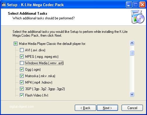 K-Lite Mega Codec Pack: Additional Tasks