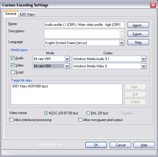 Windows Media Encoder: Custom Encoding Settings