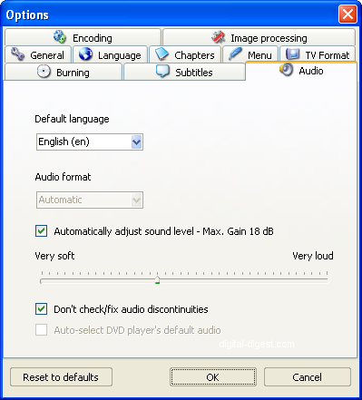 ConvertXtoDVD: Audio Settings