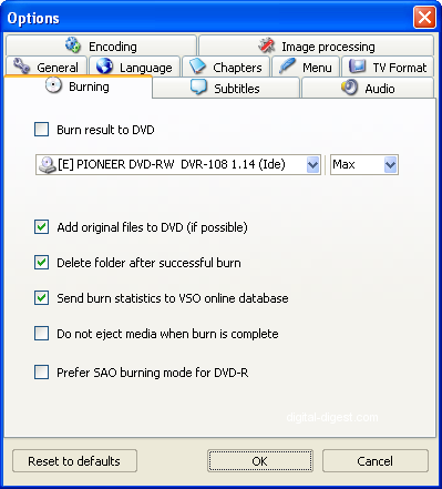 ConvertXtoDVD: Burning Settings