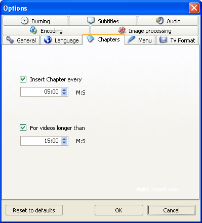 ConvertXtoDVD: Chapter Settings