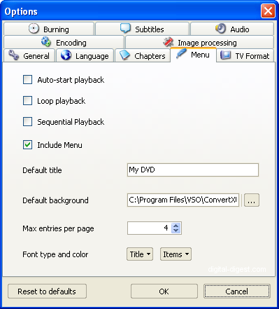 ConvertXtoDVD: Menu Settings