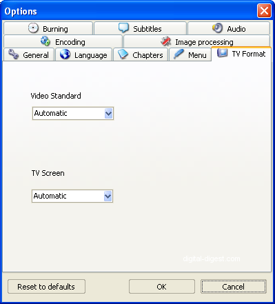 ConvertXtoDVD: TV Format Settings