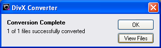 DivX Converter: Conversion Complete