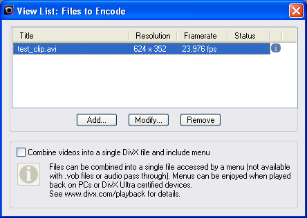 DivX Converter: File List