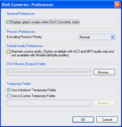 DivX Converter: Preferences