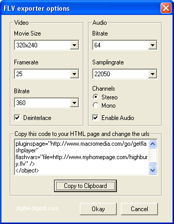 GUI for dvdauthor: FLV exporter options