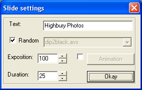 DVD slideshow GUI: Slide Settings