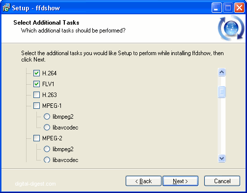 ffdshow Install: Select Codecs