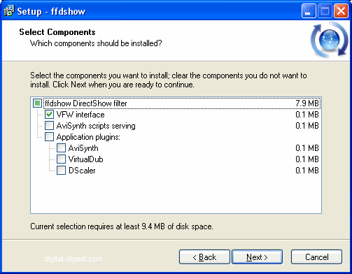 ffdshow Install: Select Components