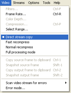 VirtualDubMod: Video Direct Stream Copy