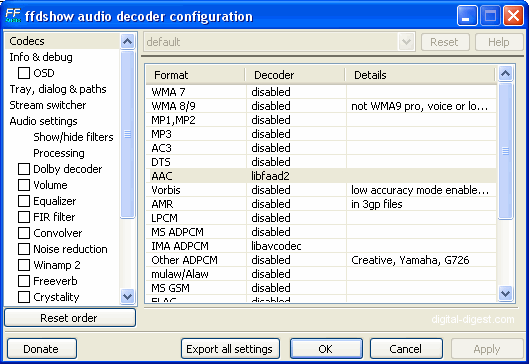 ffdshow: audio decoder configuration
