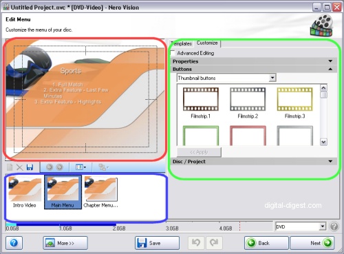 Nero Vision: Edit Menu Layout