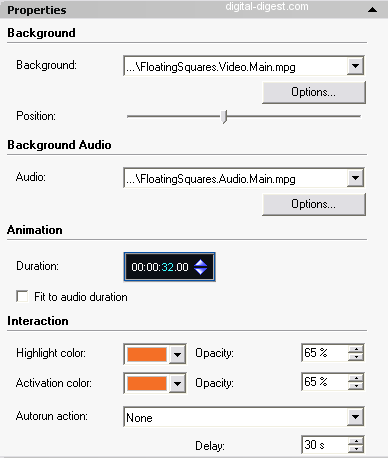 Nero Vision: Menu Properties