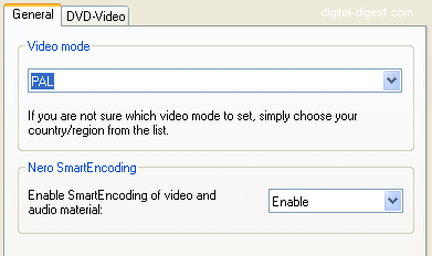 Nero Vision: Video Options - General
