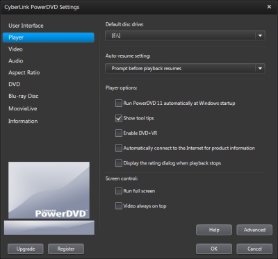 PowerDVD 11 Configuration: Player