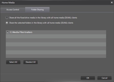 PowerDVD 12 Configuration: Home Media (DLNA): Folder Sharing