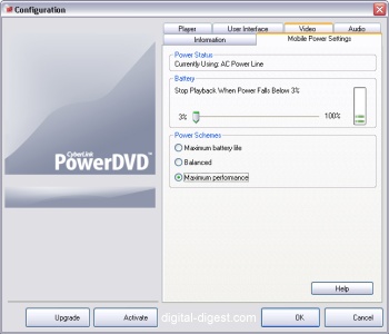 PowerDVD 7.0's Mobile Computing Settings