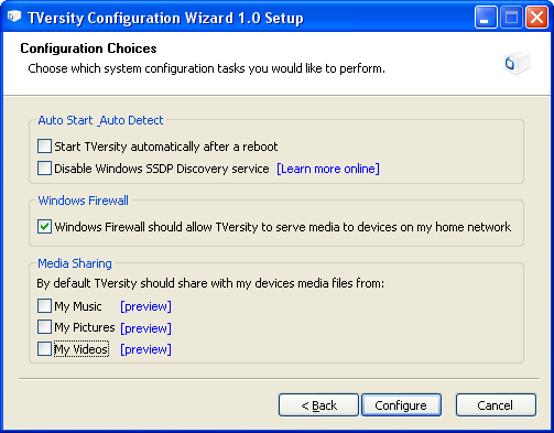 TVersity: Configuration Wizard