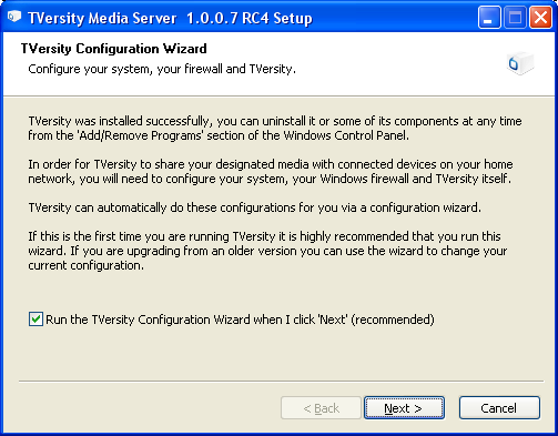 TVersity: Configuration Wizard