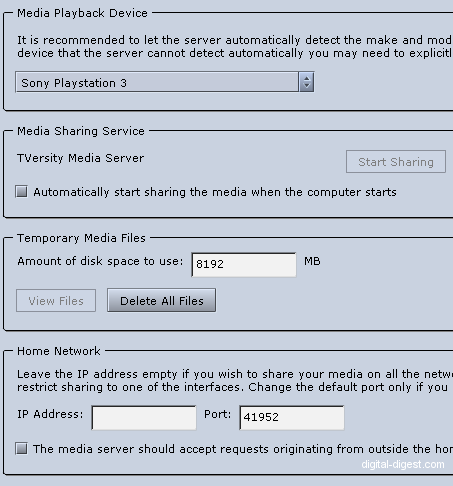 TVersity: General Settings