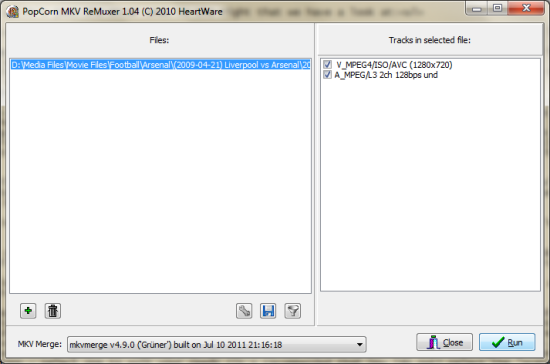Popcorn MKV Remuxer: Main Screen