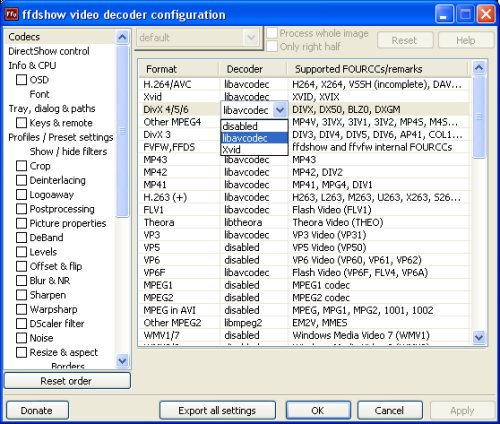 ffdshow: Video Configuration