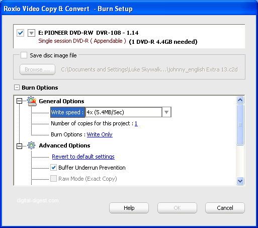 Roxio Video Copy & Convert: Advanced Copy Options