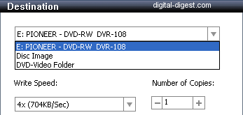 Roxio Video Copy & Convert: Destination: Disc