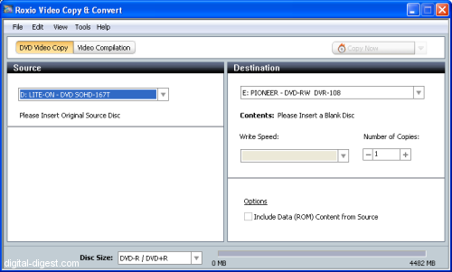 Roxio Video Copy & Convert: Main Screen
