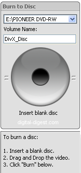 DivX Player: Burn to Disc