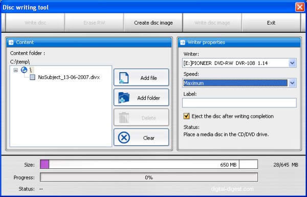 TDA: Disc writing tool