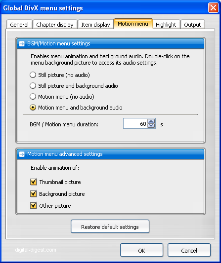 TDA: Menu Settings - Motion Menu