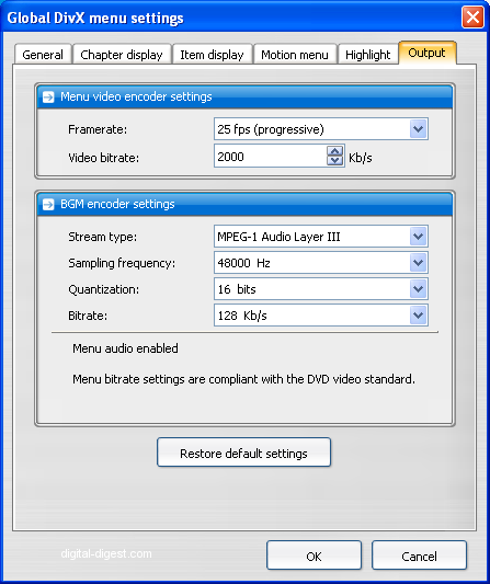 TDA: Menu Settings - Output