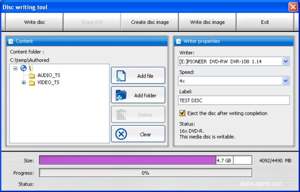 TDA: Disc writing tool