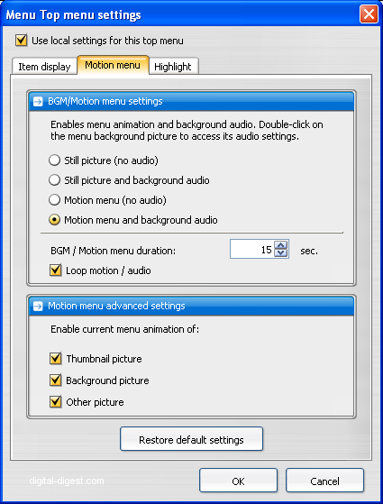 TDA: Local Menu Settings