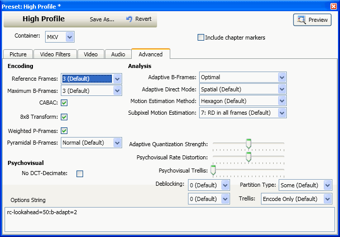 VidCoder - Encoding Settings: Advanced