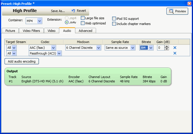 VidCoder - Encoding Settings: Audio