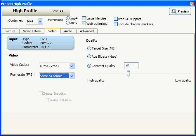 VidCoder - Encoding Settings: Video