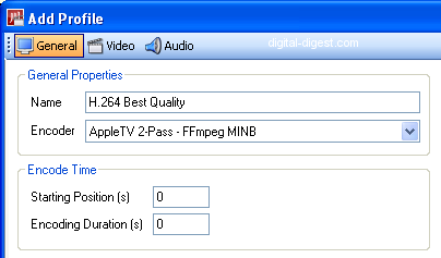 Videora Apple TV Converter: Add Profile - General
