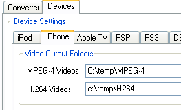 Videora iPhone Converter: Devices Settings