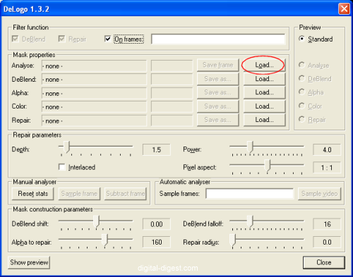 VirtualDub: DeLogo - Analyse Load