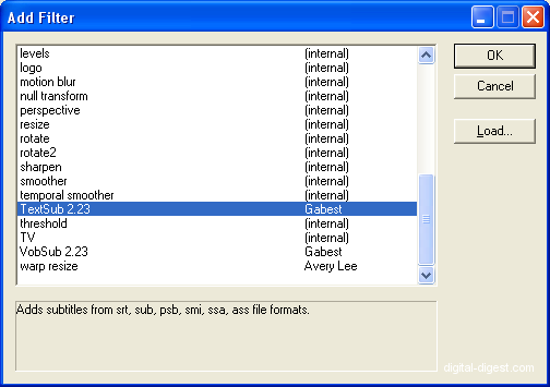 VirtualDub: TextSub Filter