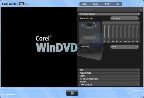 WinDVD 2010's Enhancements Panel