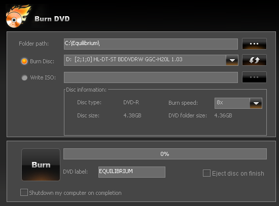 EasyDVD: Burn
